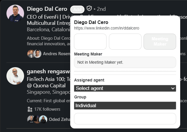 Astrolab Meeting Maker - Autonomous Outreach. Select leads individually or in bulk on LinkedIn and send them to Meeting Maker. AI agents can act a
